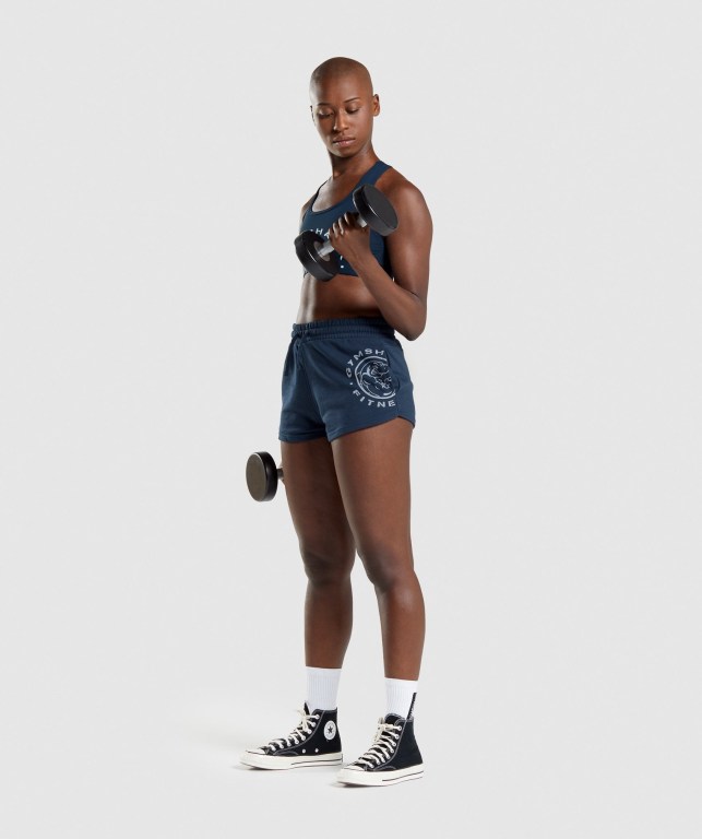 Navy Gymshark Legacy Graphic Women's Shorts | US-34QDWBM