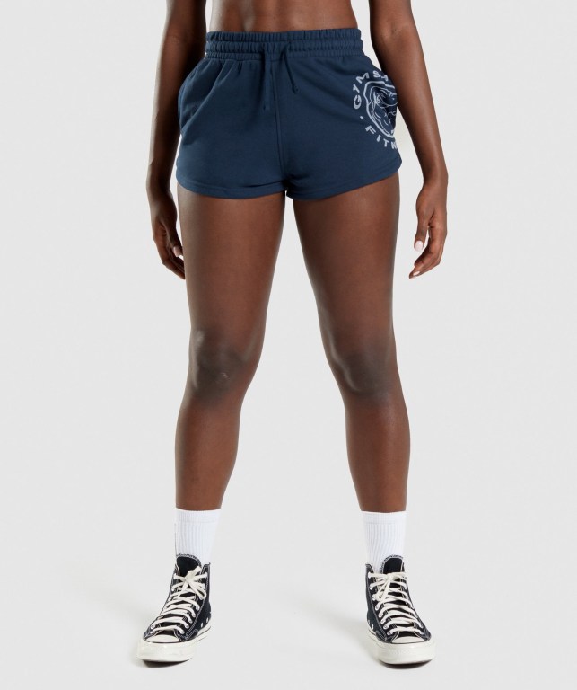 Navy Gymshark Legacy Graphic Women\'s Shorts | US-34QDWBM