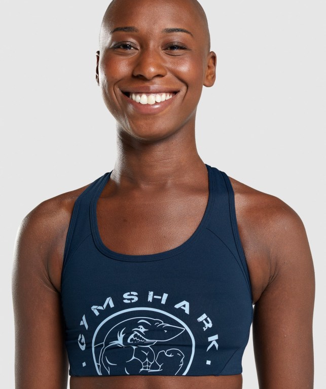 Navy Gymshark Legacy Graphic Women's Sports Bra | US-18ACOIL