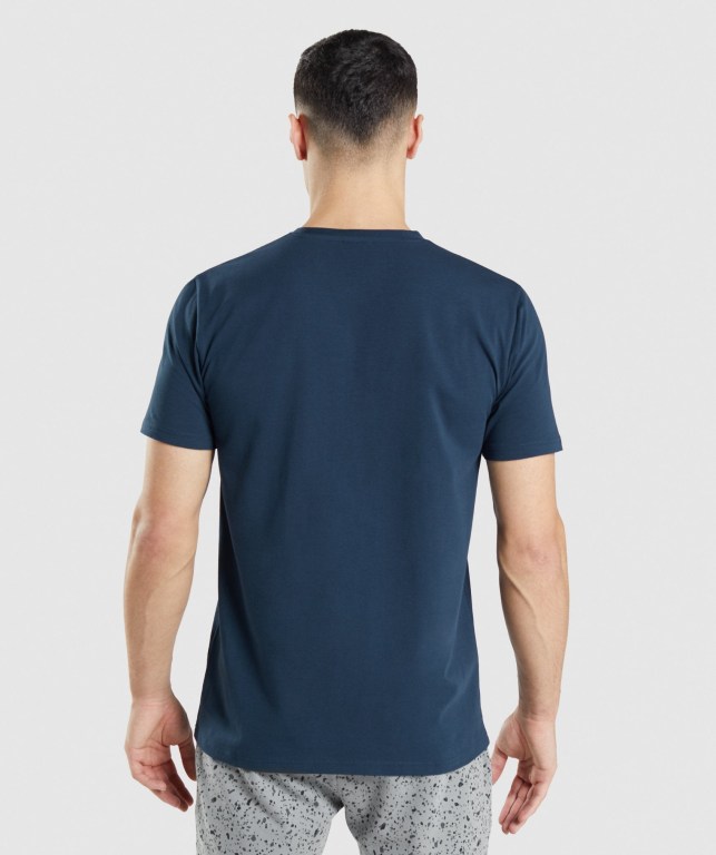 Navy Gymshark Micro Print Block Infill Men's T Shirts | US-52YARVW