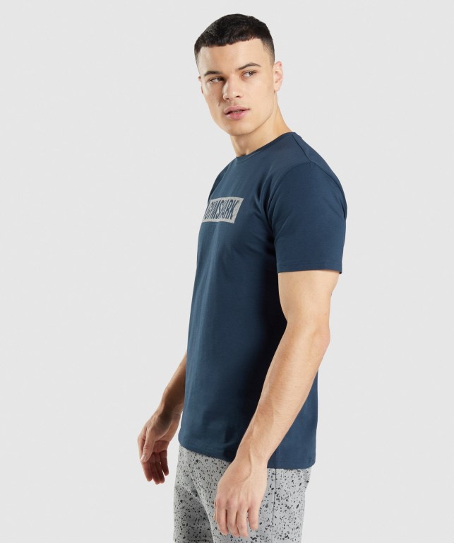 Navy Gymshark Micro Print Block Infill Men's T Shirts | US-52YARVW