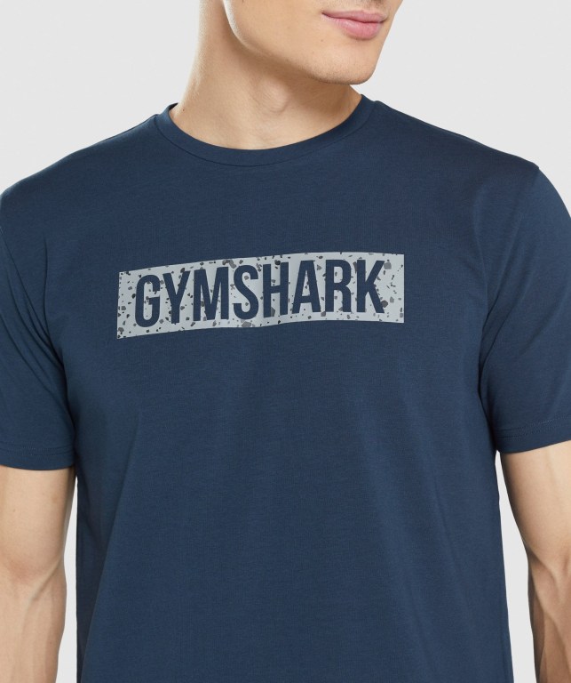 Navy Gymshark Micro Print Block Infill Men's T Shirts | US-52YARVW