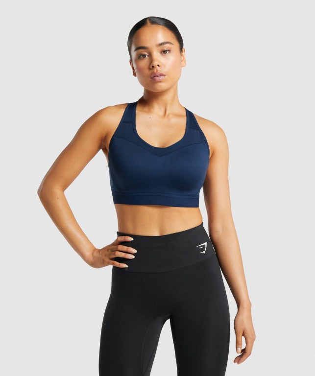 Navy Gymshark Open Back Training Women\'s Sports Bra | US-90MXETQ