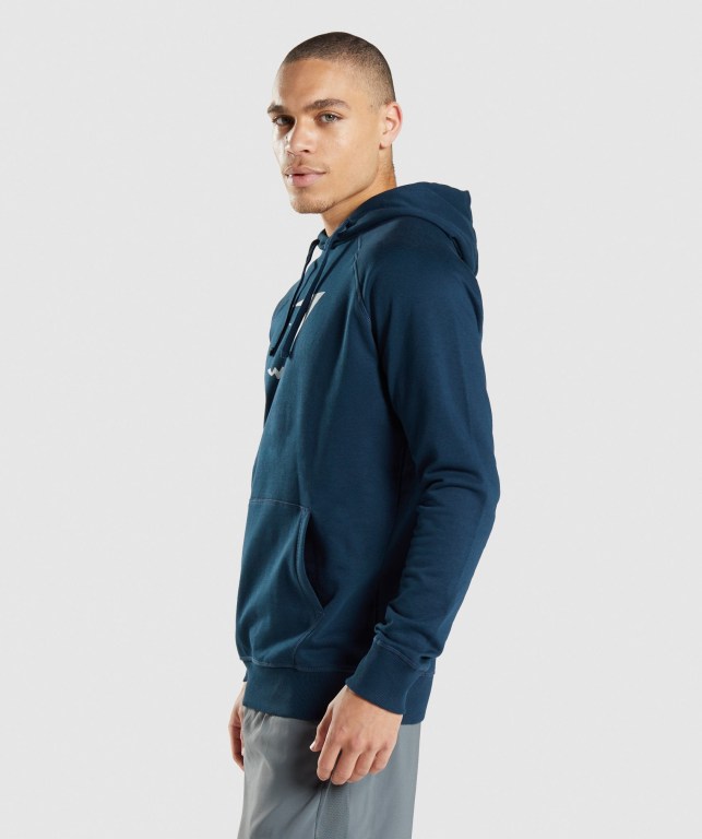 Navy Gymshark Sharkhead Infill Men's Hoodies | US-36FXPIE