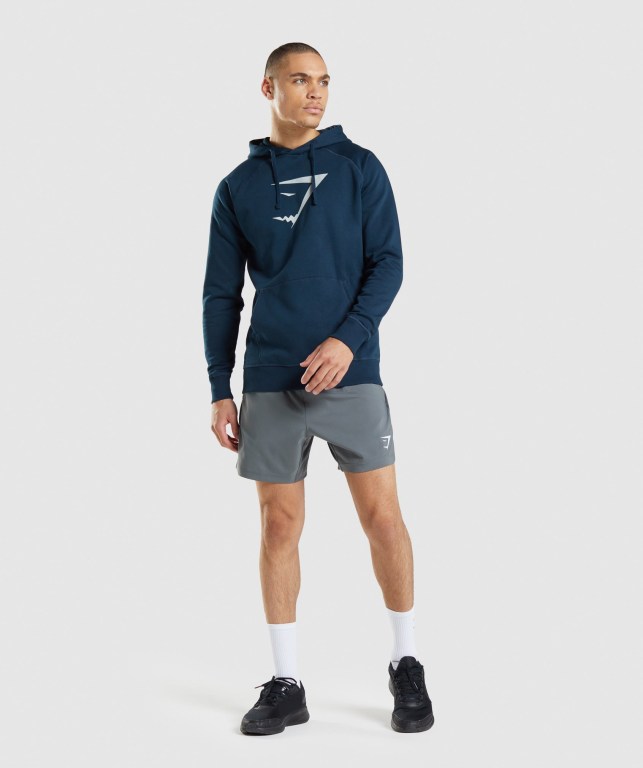 Navy Gymshark Sharkhead Infill Men's Hoodies | US-36FXPIE