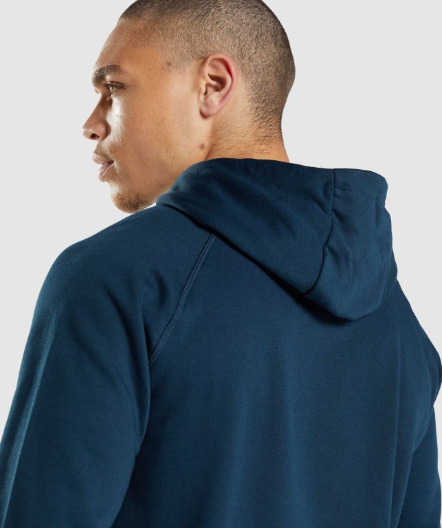 Navy Gymshark Sharkhead Infill Men's Hoodies | US-36FXPIE