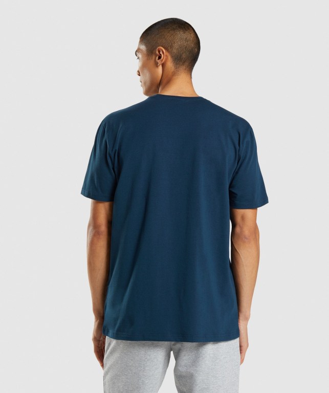 Navy Gymshark Sharkhead Infill Men's T Shirts | US-91NCWLB