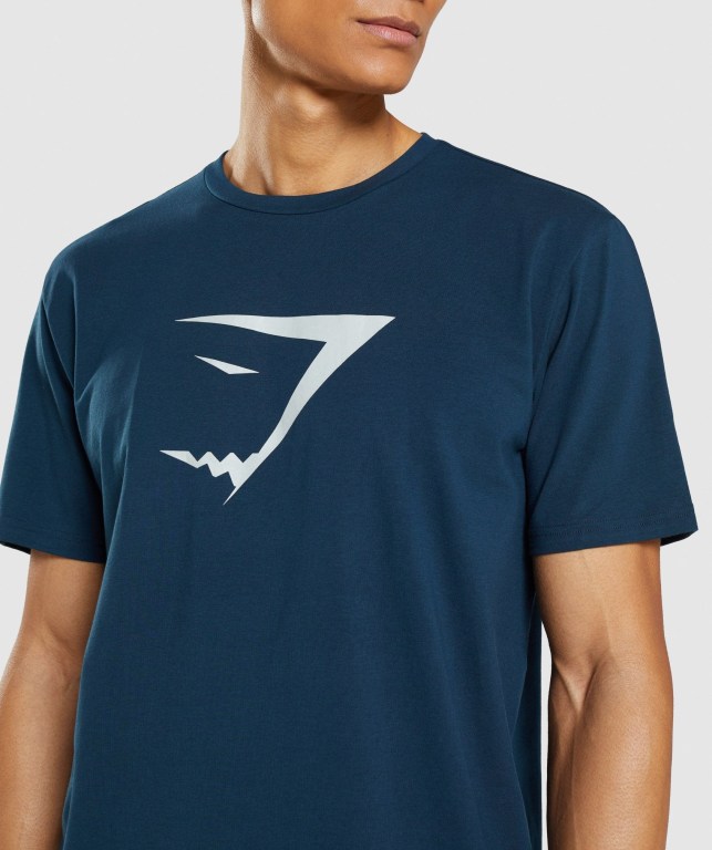 Navy Gymshark Sharkhead Infill Men's T Shirts | US-91NCWLB