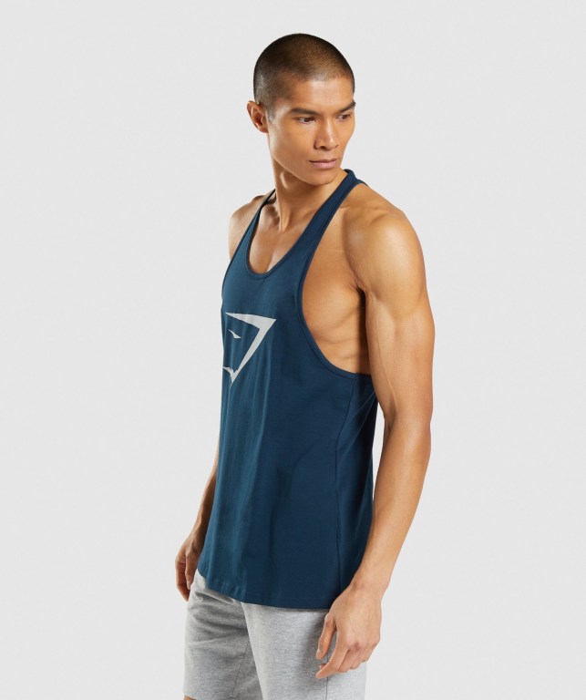 Navy Gymshark Sharkhead Infill Men's Tank Tops | US-52LJHIQ