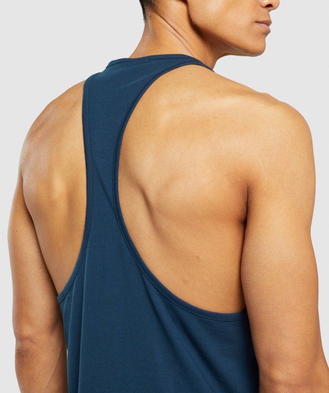 Navy Gymshark Sharkhead Infill Men's Tank Tops | US-52LJHIQ