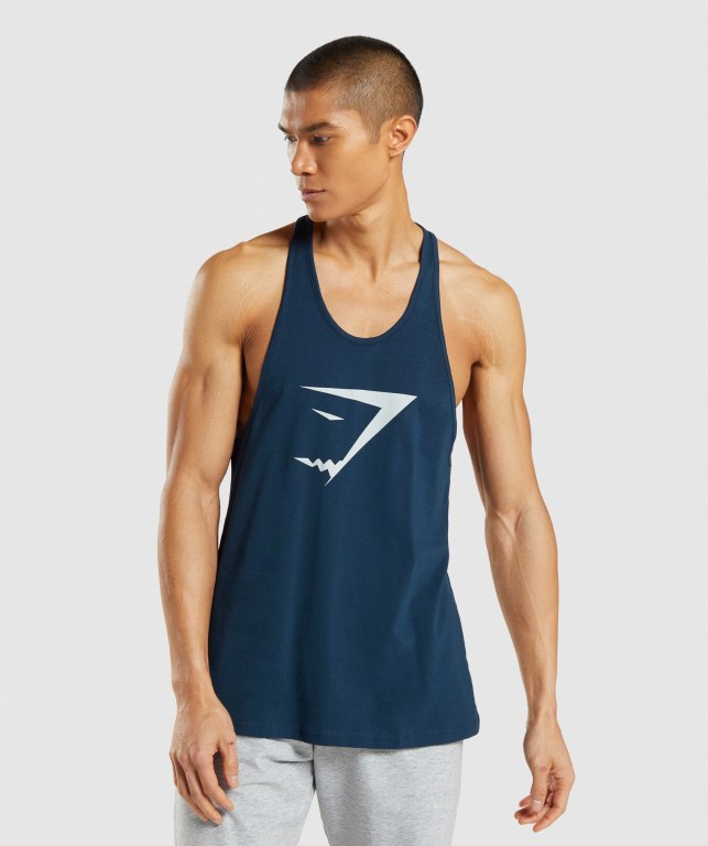 Navy Gymshark Sharkhead Infill Men\'s Tank Tops | US-52LJHIQ