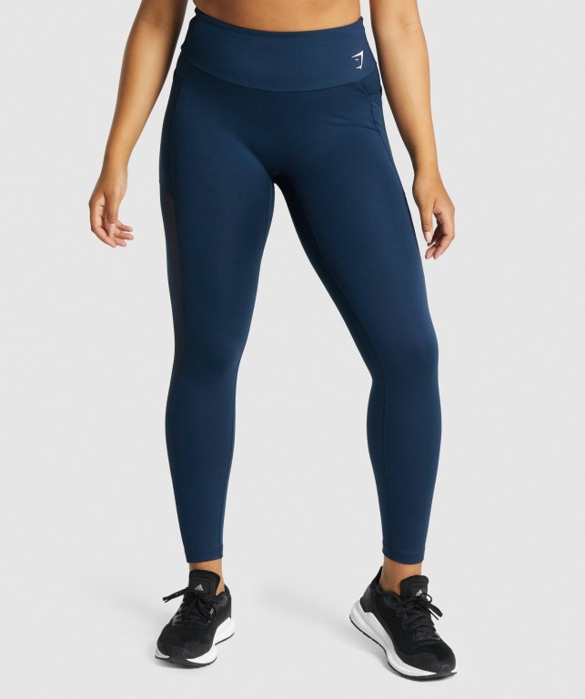 Navy Gymshark Training Mesh Pocket High Waisted Women's Leggings | US-93GZBYF