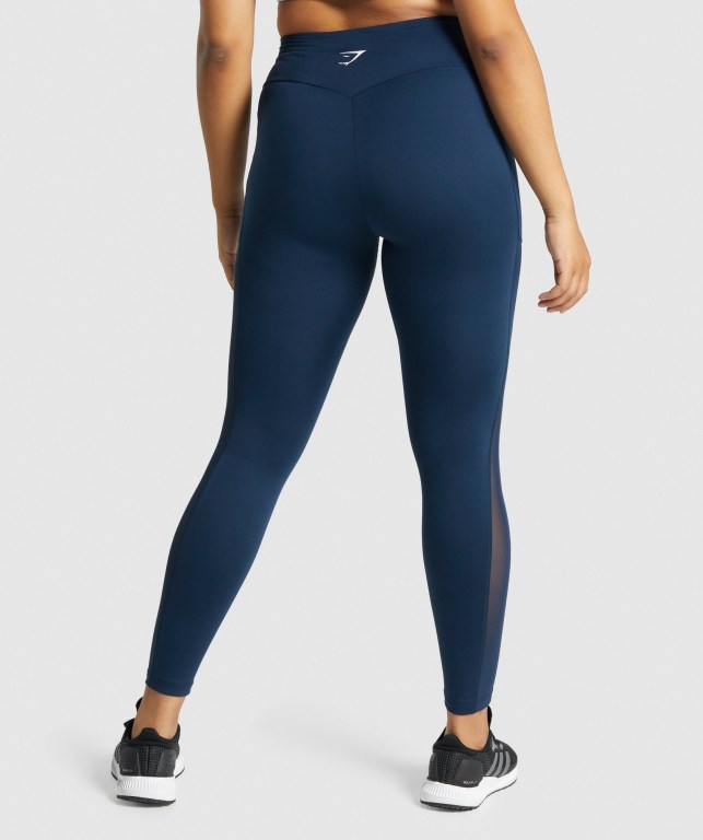 Navy Gymshark Training Mesh Pocket High Waisted Women's Leggings | US-93GZBYF