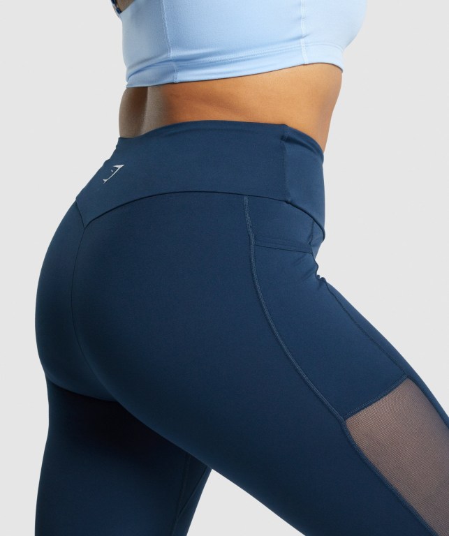 Navy Gymshark Training Mesh Pocket High Waisted Women's Leggings | US-93GZBYF