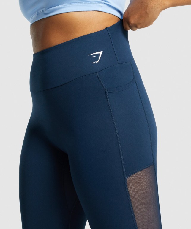 Navy Gymshark Training Mesh Pocket High Waisted Women's Leggings | US-93GZBYF