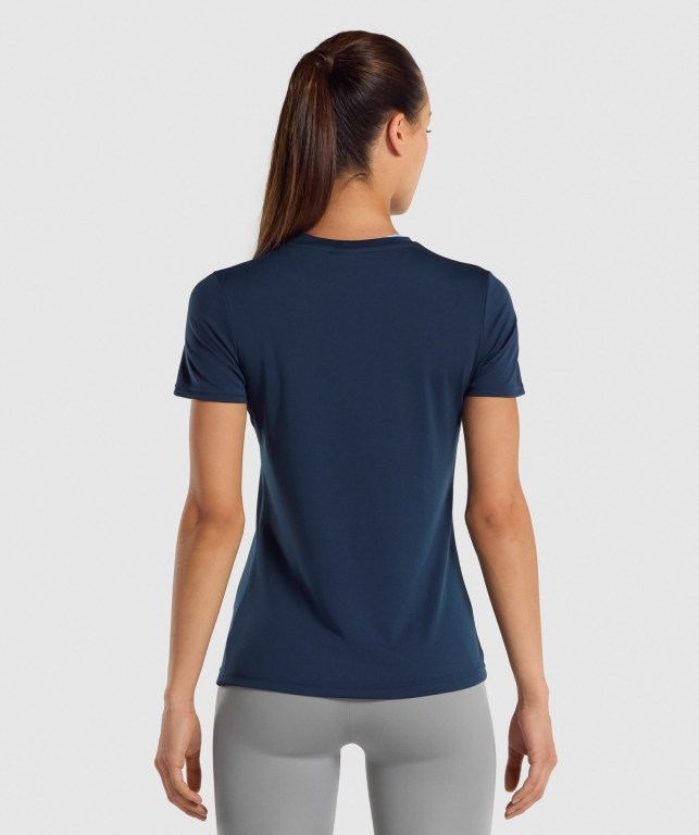 Navy Gymshark Training Women's T Shirts | US-65HJKPG