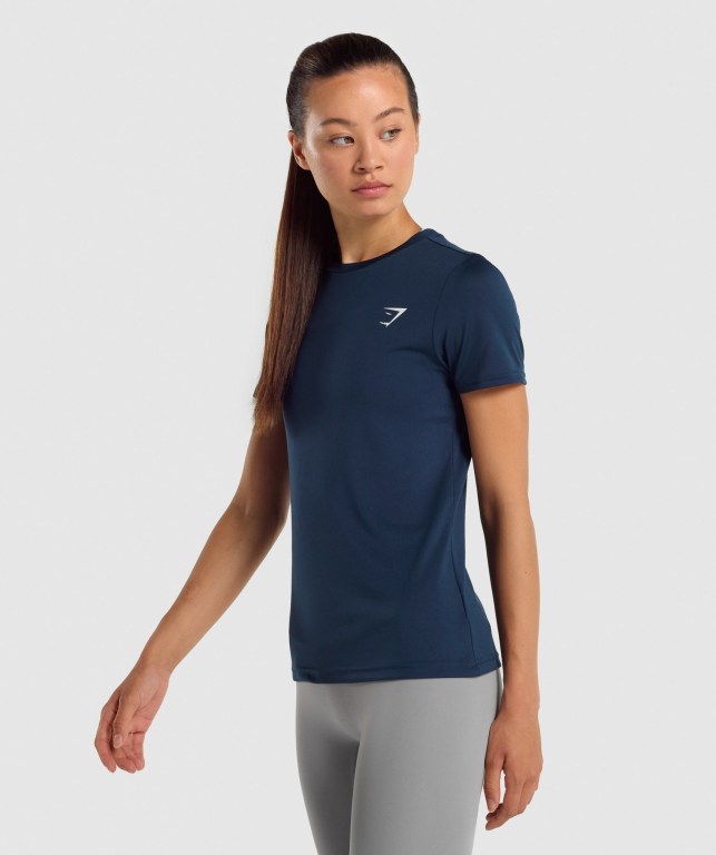 Navy Gymshark Training Women's T Shirts | US-65HJKPG