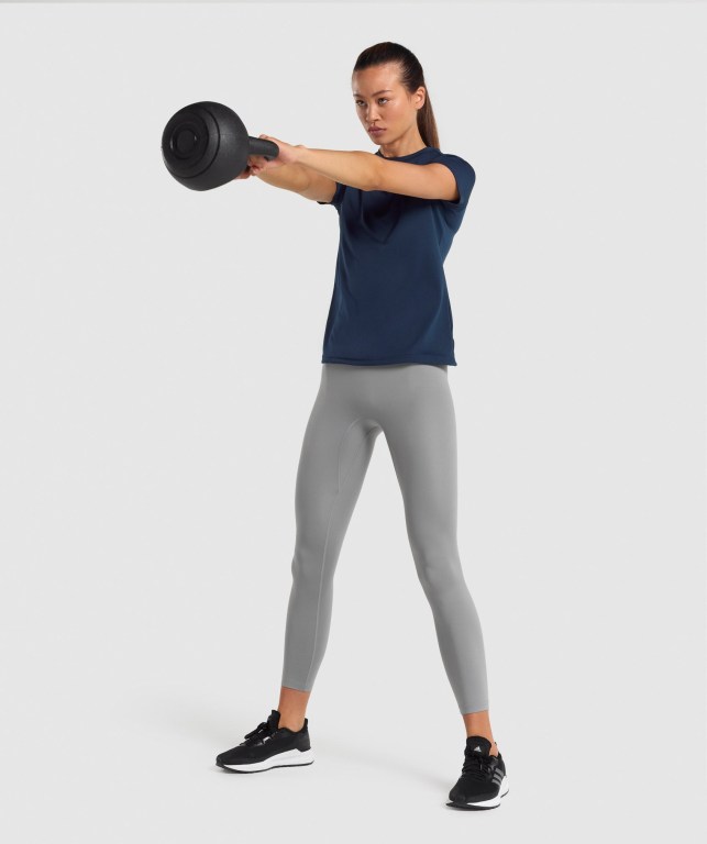 Navy Gymshark Training Women's T Shirts | US-65HJKPG