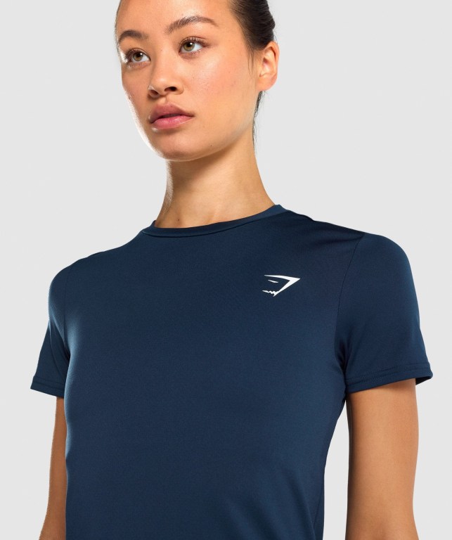 Navy Gymshark Training Women's T Shirts | US-65HJKPG