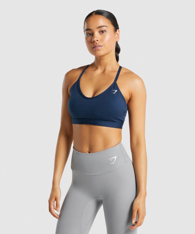 Navy Gymshark V Neck Training Women\'s Sports Bra | US-98DSZFJ