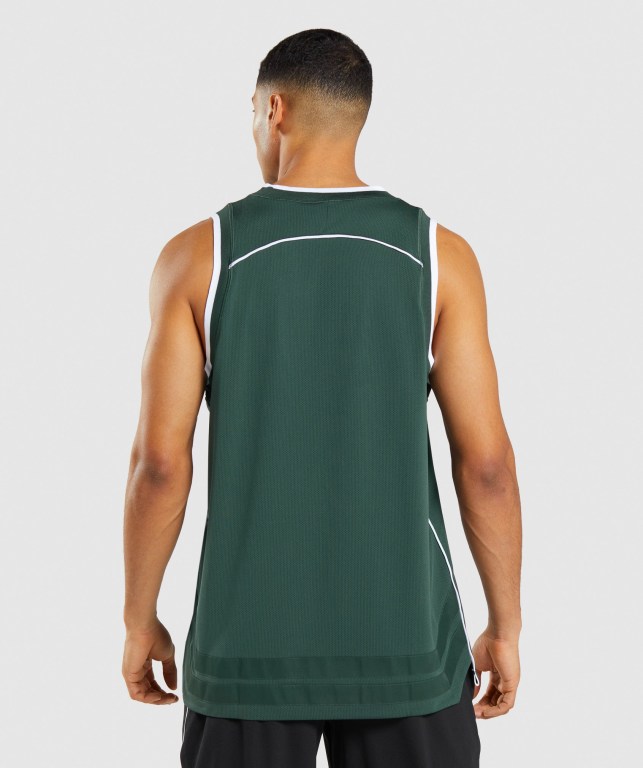 Obsidian Green / White Gymshark Recess Basketball Men's Tank Tops | US-34OMDZI