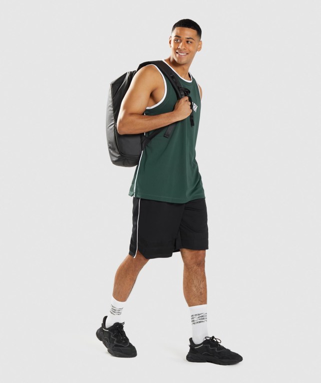 Obsidian Green / White Gymshark Recess Basketball Men's Tank Tops | US-34OMDZI