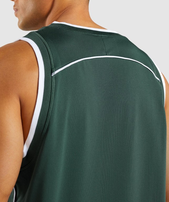 Obsidian Green / White Gymshark Recess Basketball Men's Tank Tops | US-34OMDZI