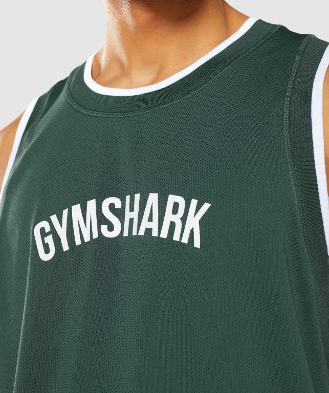 Obsidian Green / White Gymshark Recess Basketball Men's Tank Tops | US-34OMDZI