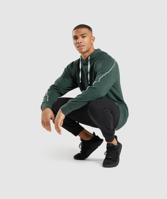 Obsidian Green / White Gymshark Recess Men's Hoodies | US-10VMYSA