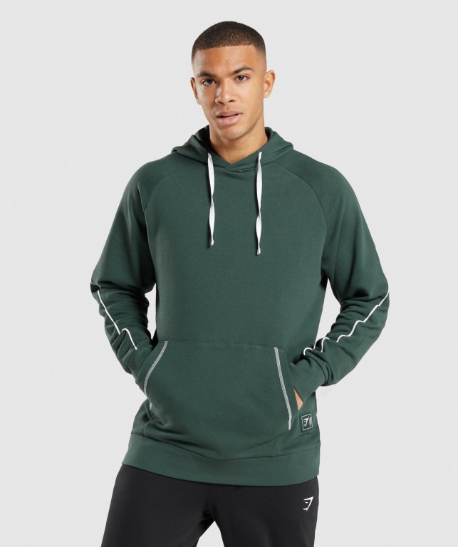 Obsidian Green / White Gymshark Recess Men\'s Hoodies | US-10VMYSA