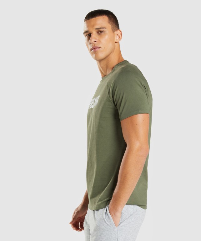 Olive Gymshark Apollo Men's T Shirts | US-50UJZSQ