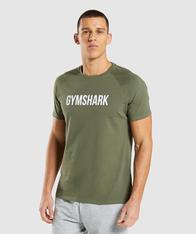 Olive Gymshark Apollo Men\'s T Shirts | US-50UJZSQ