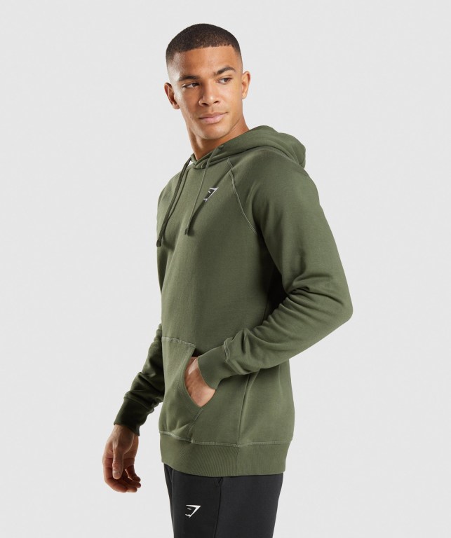 Olive Gymshark Crest Men's Hoodies | US-48JBIWG