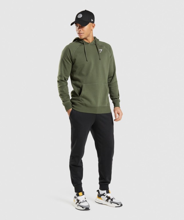 Olive Gymshark Crest Men's Hoodies | US-48JBIWG