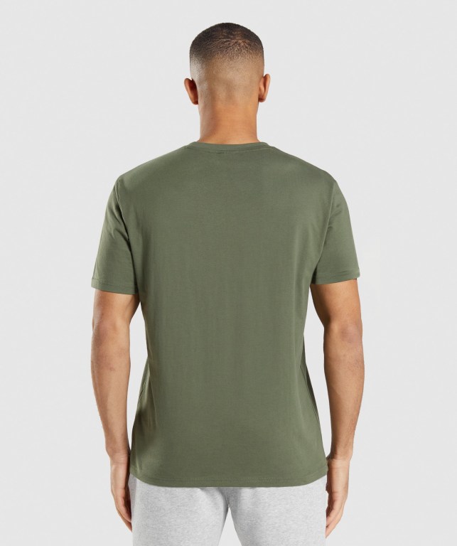 Olive Gymshark Crest Men's T Shirts | US-26UCGZV