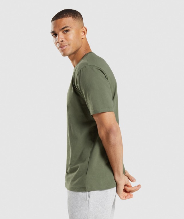 Olive Gymshark Crest Men's T Shirts | US-26UCGZV