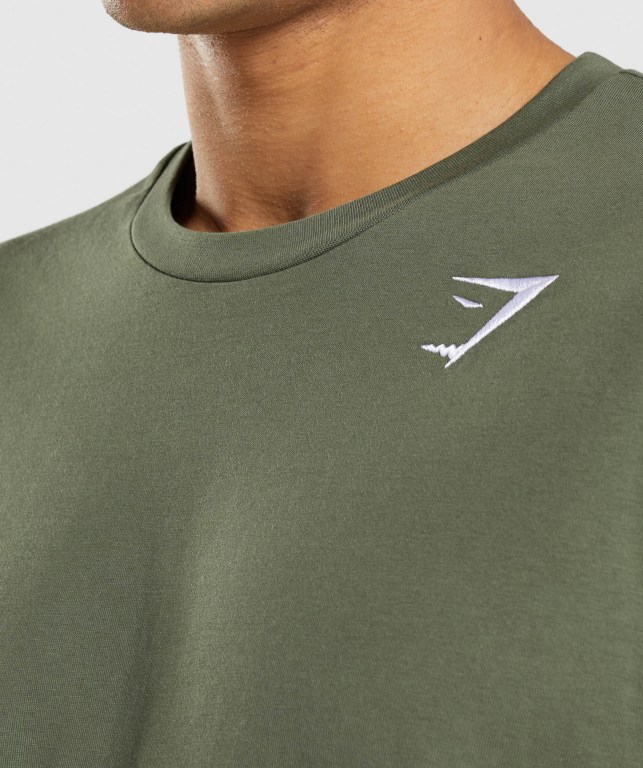 Olive Gymshark Crest Men's T Shirts | US-26UCGZV