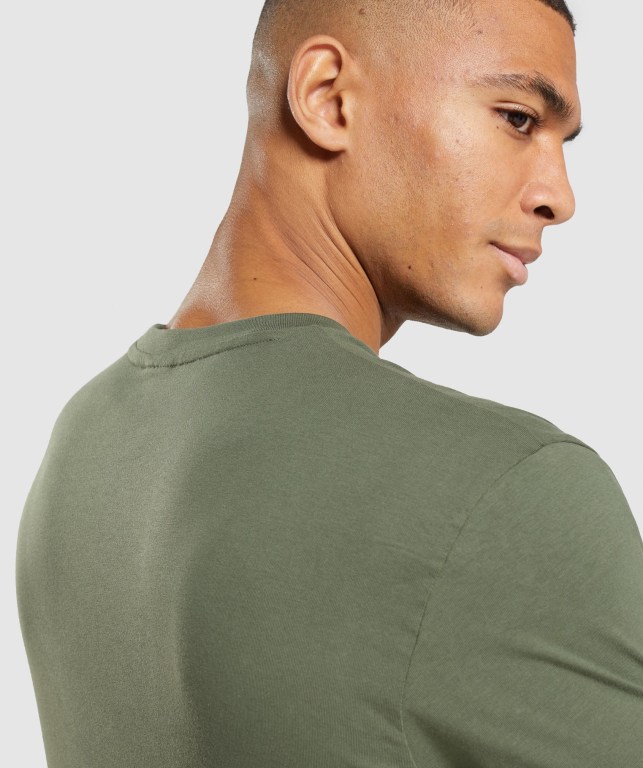 Olive Gymshark Crest Men's T Shirts | US-26UCGZV