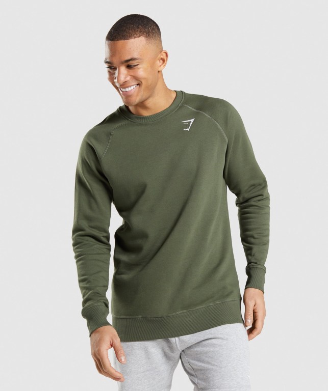 Olive Gymshark Crest Sweatshirt Men\'s Hoodies | US-92FEHZQ