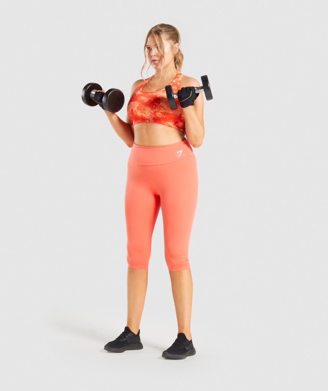 Orange Camo Gymshark Essential Racer Back Training Women's Sports Bra | US-96RXUVJ