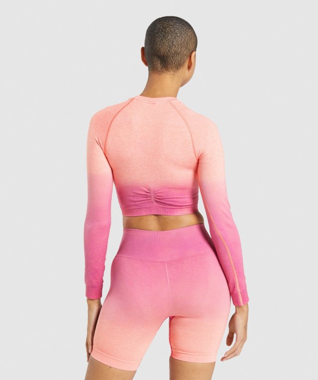 Orange / Pink Gymshark Adapt Ombre Seamless Crop Top Women's Sweatshirts | US-27QHBTD