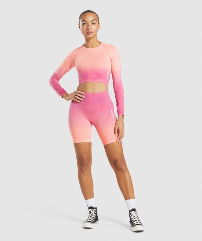 Orange / Pink Gymshark Adapt Ombre Seamless Crop Top Women's Sweatshirts | US-27QHBTD