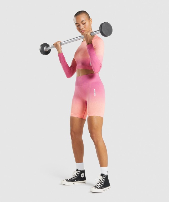 Orange / Pink Gymshark Adapt Ombre Seamless Crop Top Women's Sweatshirts | US-27QHBTD