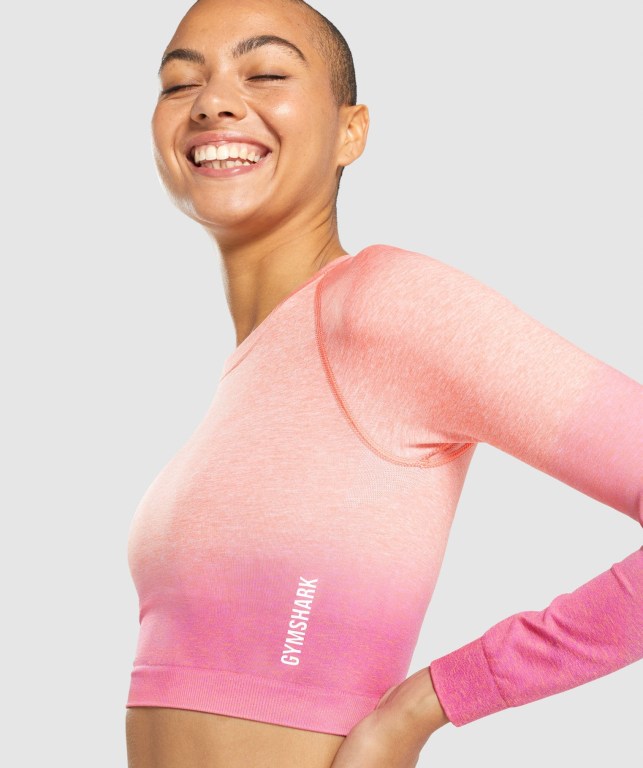 Orange / Pink Gymshark Adapt Ombre Seamless Crop Top Women's Sweatshirts | US-27QHBTD