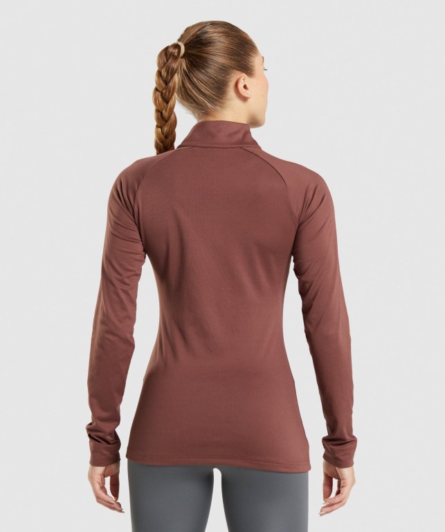 Pink Brown Gymshark Training 1/4 Zip Women's Hoodies | US-65GHLMO