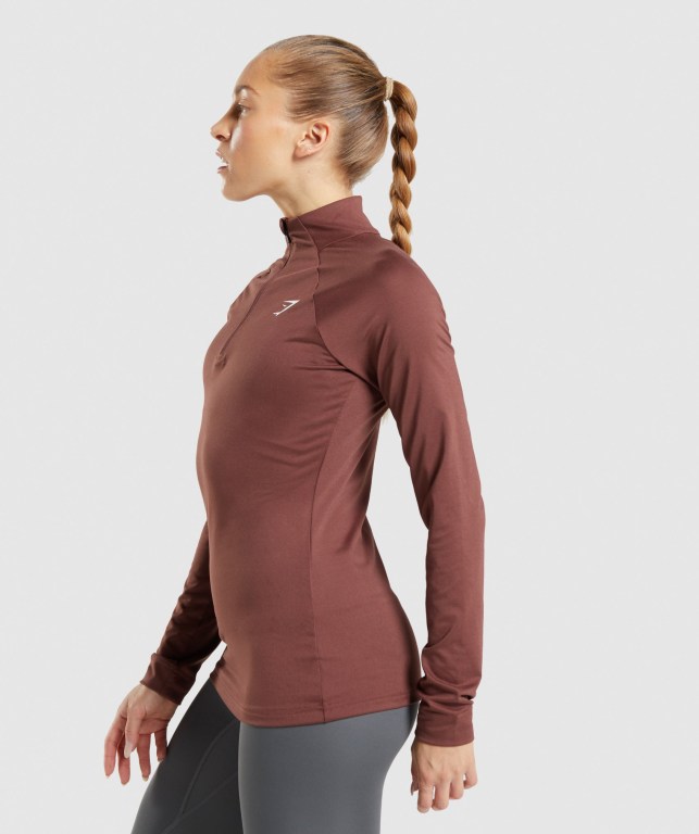 Pink Brown Gymshark Training 1/4 Zip Women's Hoodies | US-65GHLMO