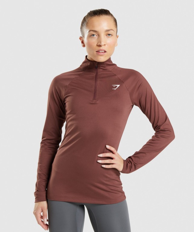 Pink Brown Gymshark Training 1/4 Zip Women\'s Hoodies | US-65GHLMO