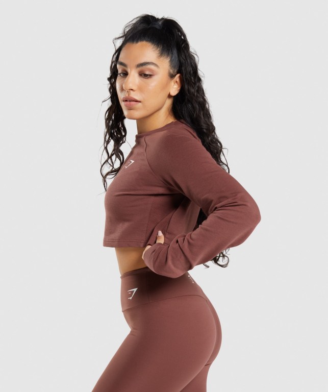 Pink Brown Gymshark Training Cropped Sweater Women's Hoodies | US-93ECLGX