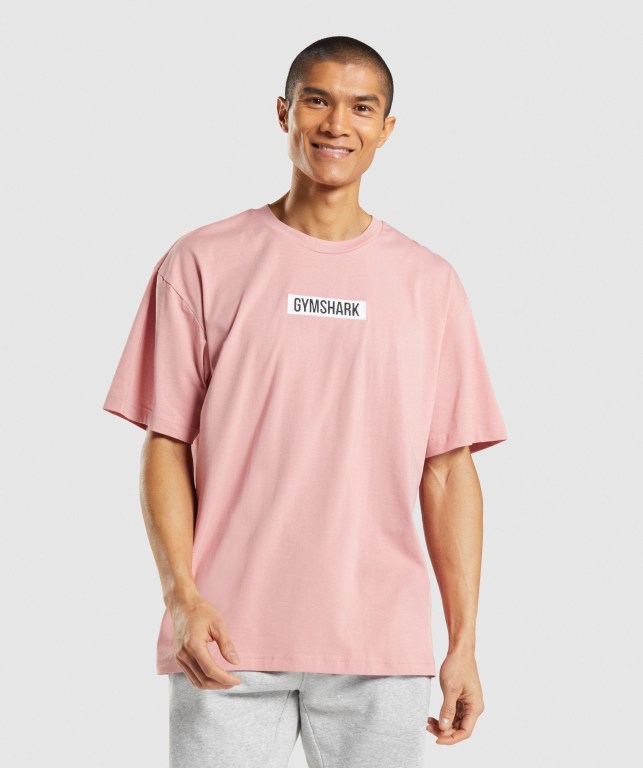 Pink Gymshark Central Oversized Men\'s T Shirts | US-98MJIRY