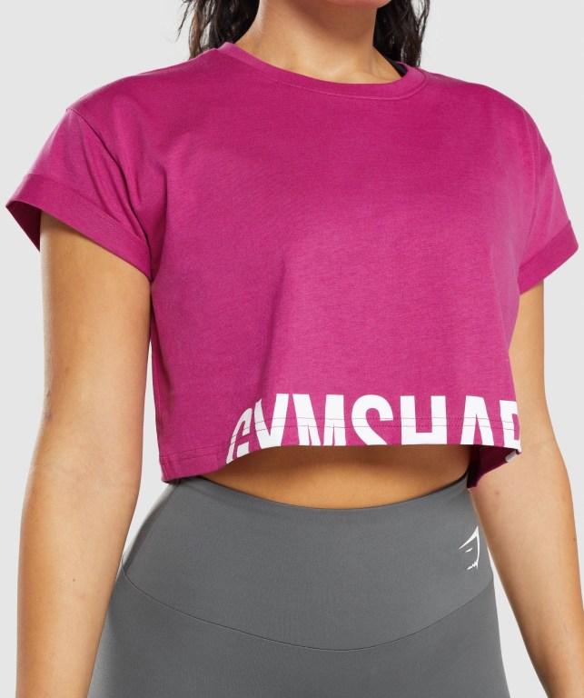 Pink Gymshark Fraction Crop Top Women's T Shirts | US-12XGKYA